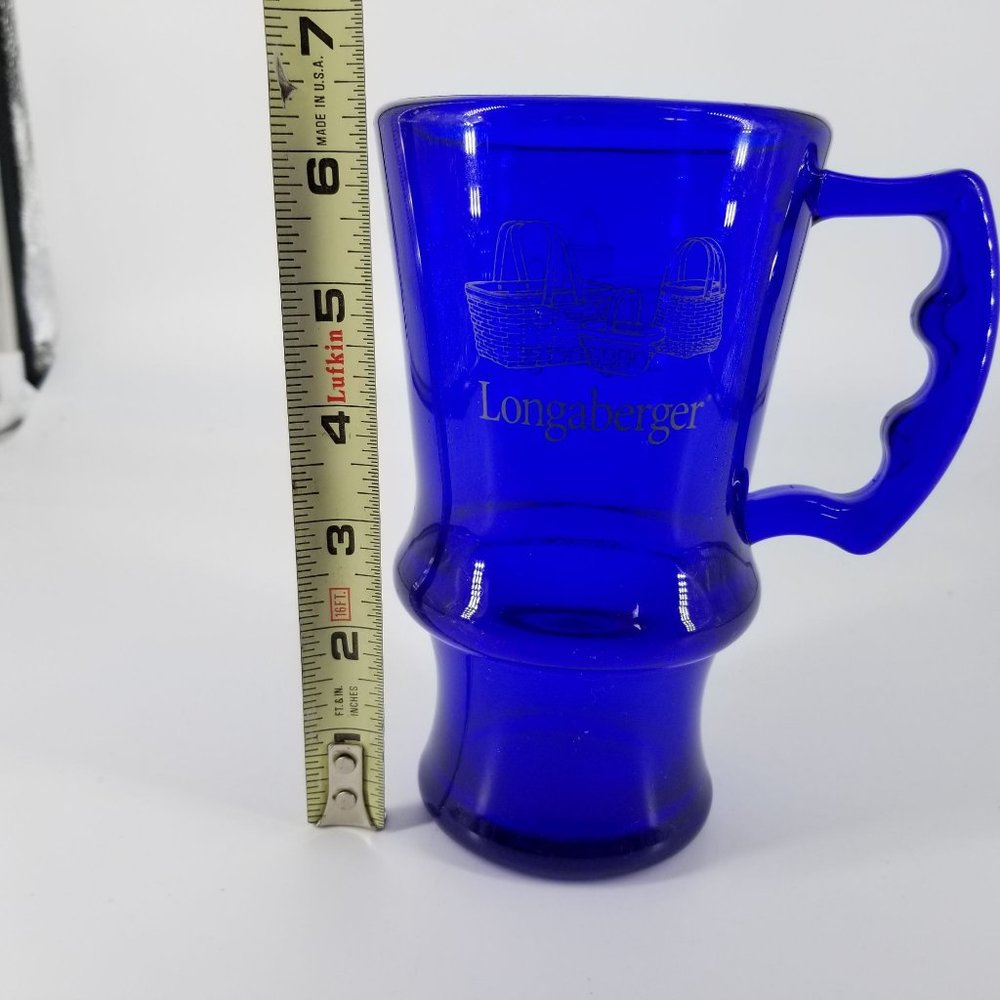 Longaberger Plastic Mug Cup Glass Latte Footed Blue Cobalt Royal Bright 16 Ounce - Picture 9 of 11